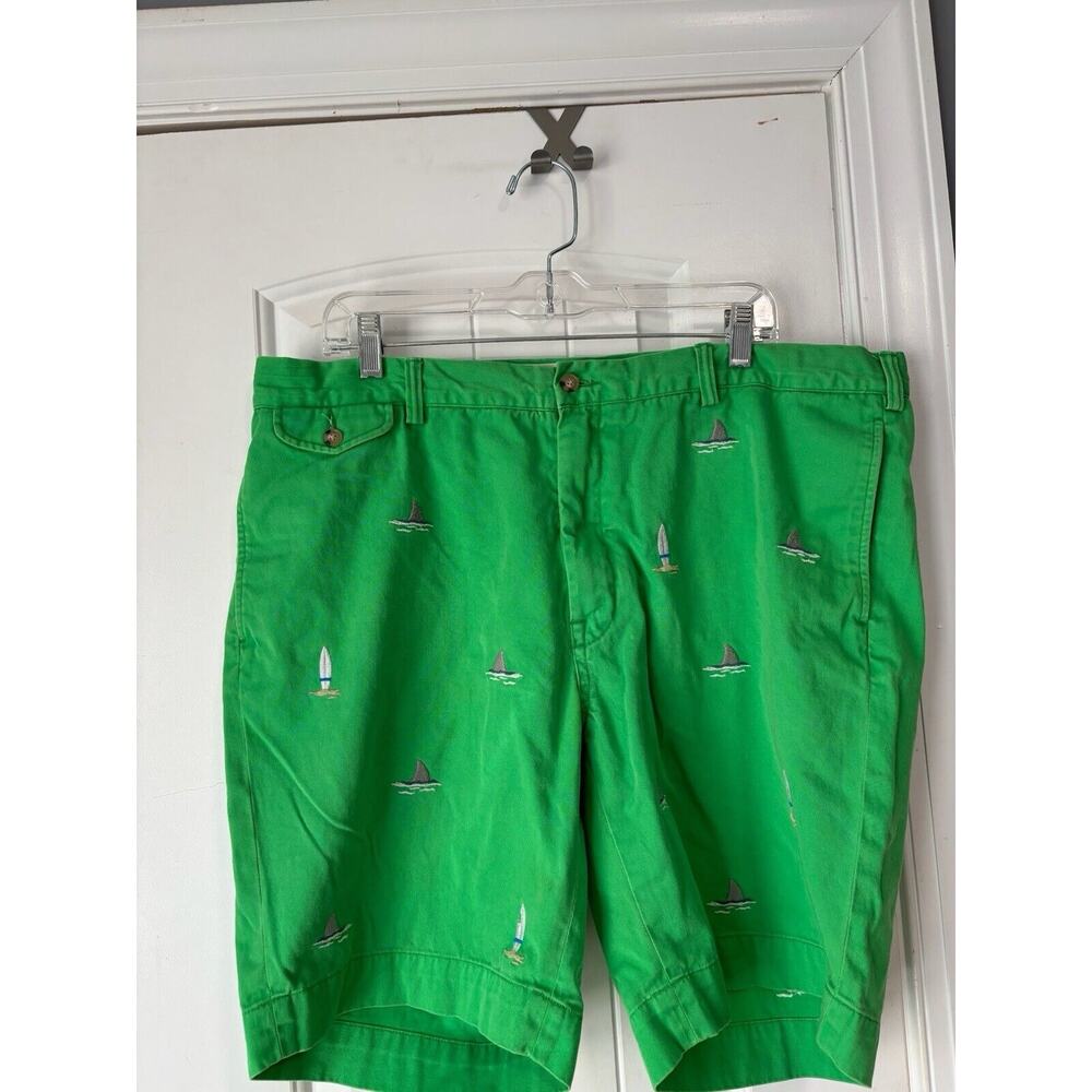 Polo Ralph Lauren Bedford Embroidered Shorts 40x9 Mens Green‎ Shark Fin Boat
